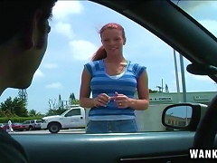 19yo Crazy Redhead Brandi Mae Gives Head In The Back Of A Car